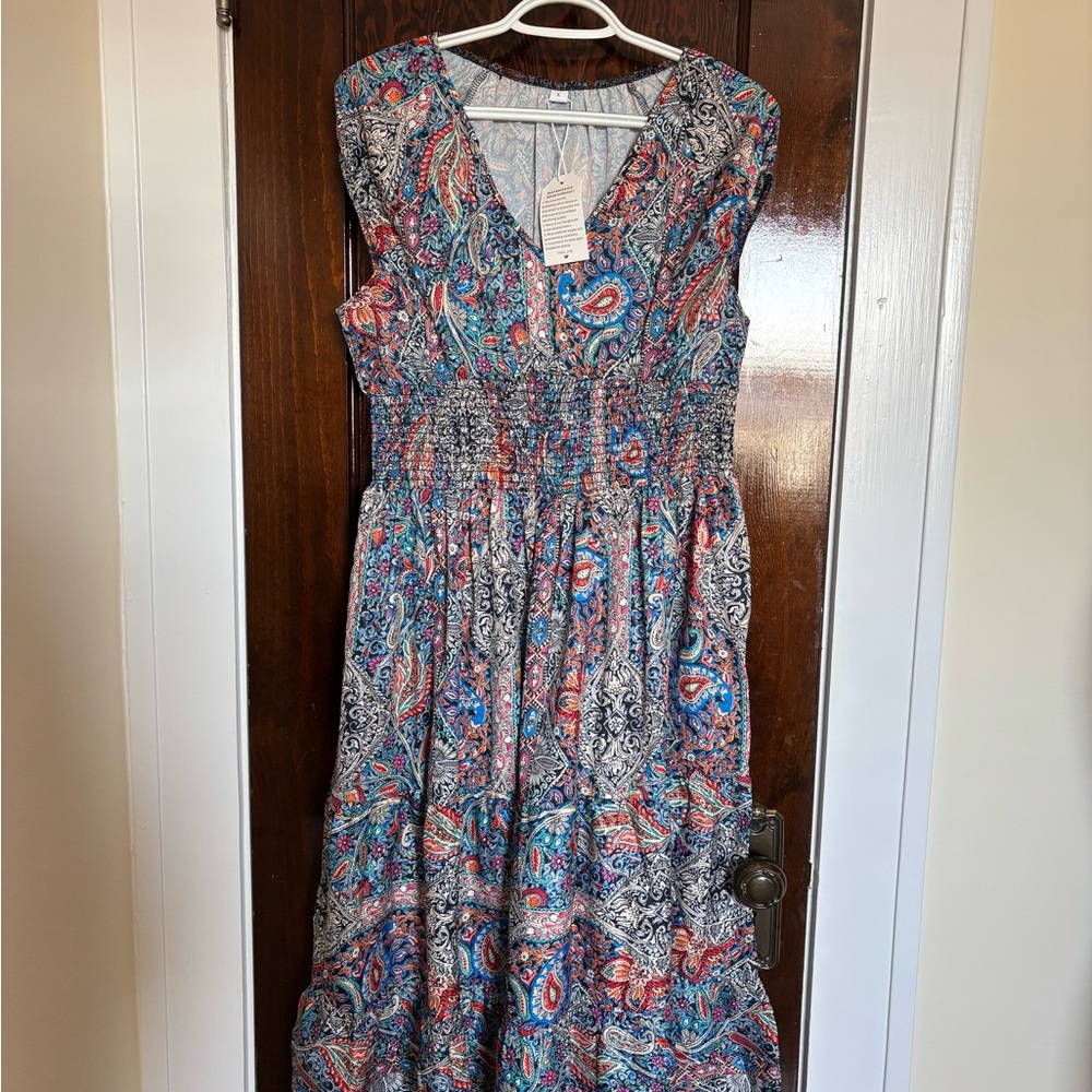 Paisley Print V-Neck Dress No Brand